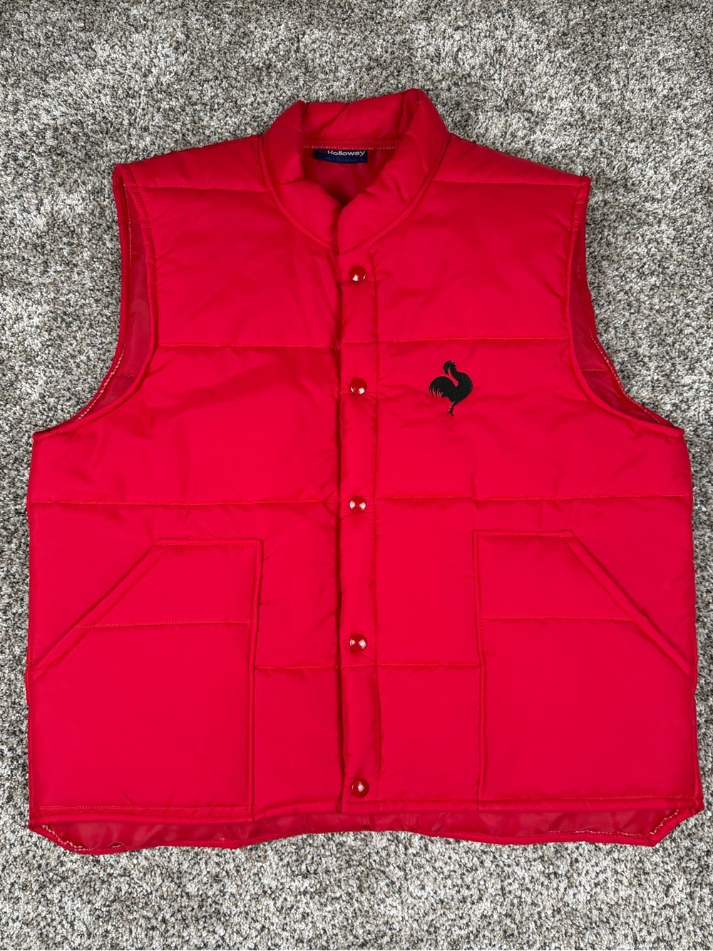 Vintage Sz Large Men’s Holloway Button Up Red Puffer Vest Rooster Made In USA